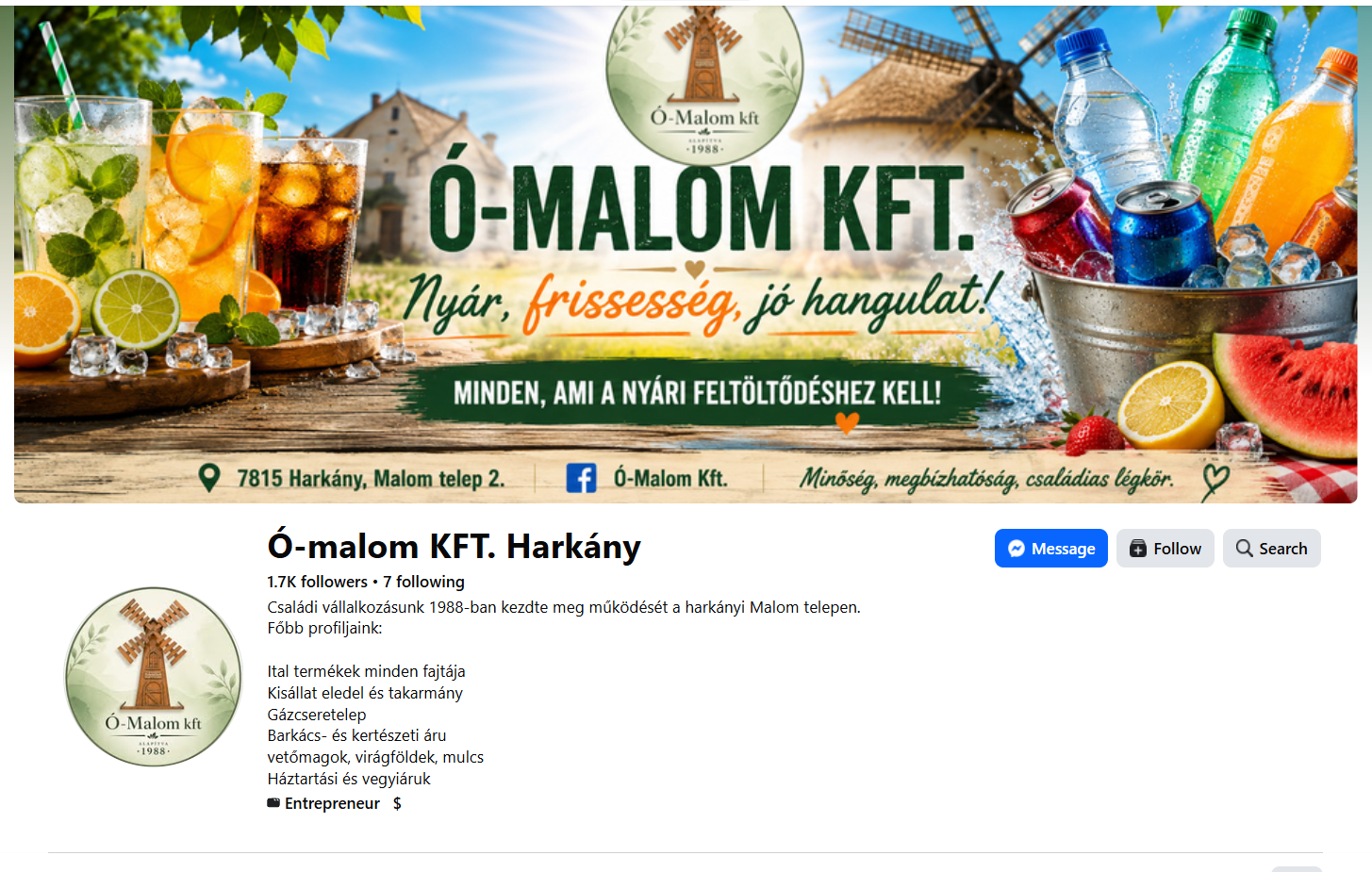 Ó-Malom Kft. Facebook oldala